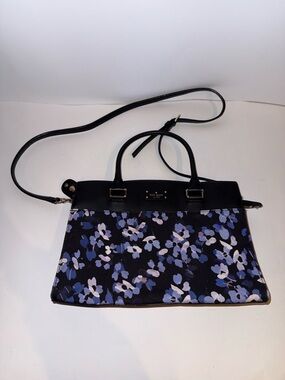 kate spade Black Floral Satchel with Blue & Lavender Print
